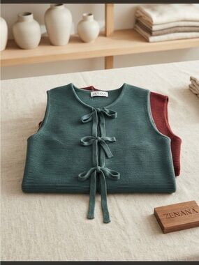 Knit Tie-Front Sleeveless Top - Green